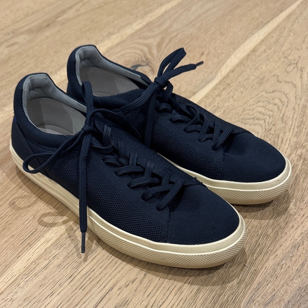 Rothy's Navy Blue Knit Sneakers with Cream Sole